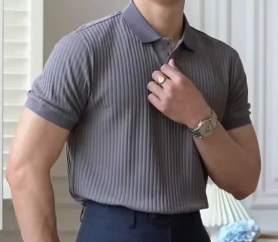 Casual Knit Ribbed Polo Shirt