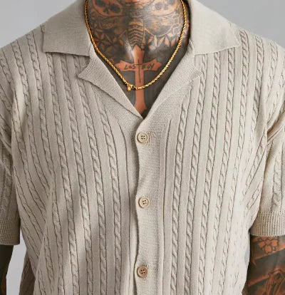 Top Knitted Button Short-sleeved