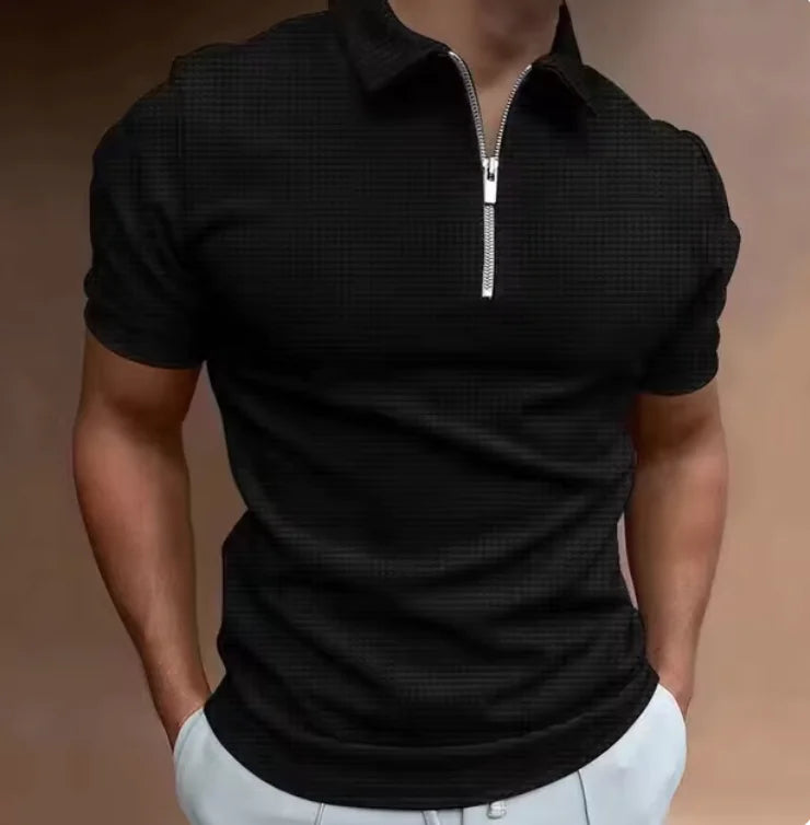 Zip Waffle Polo Shirt