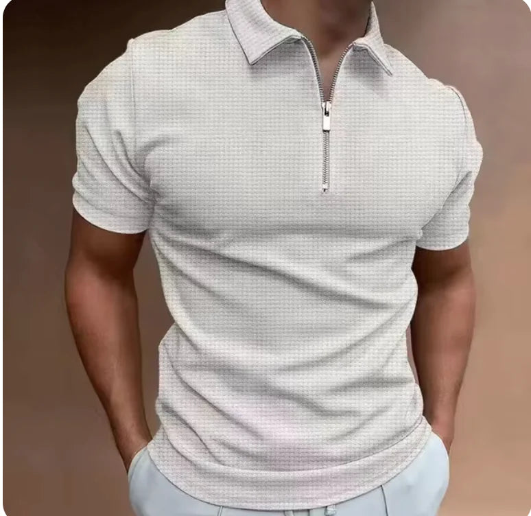 Zip Waffle Polo Shirt