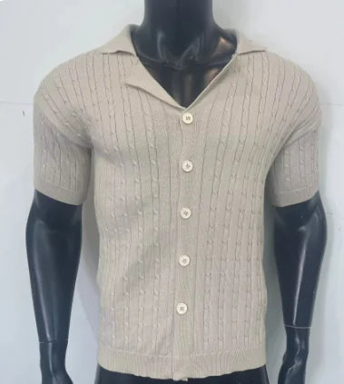 Top Knitted Button Short-sleeved