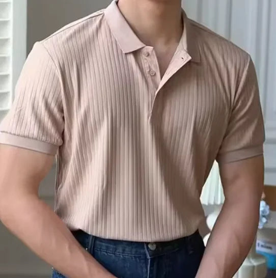 Casual Knit Ribbed Polo Shirt